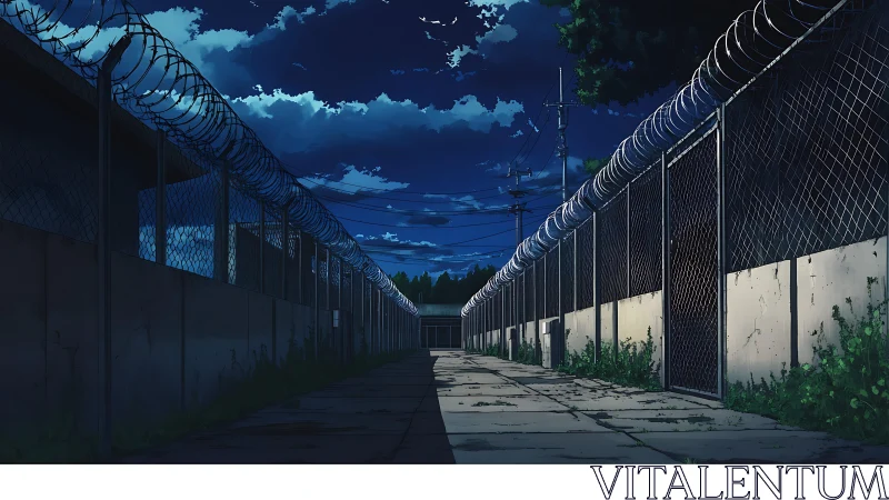 Moonlit fenced alleyway captures tense, cinematic stillness