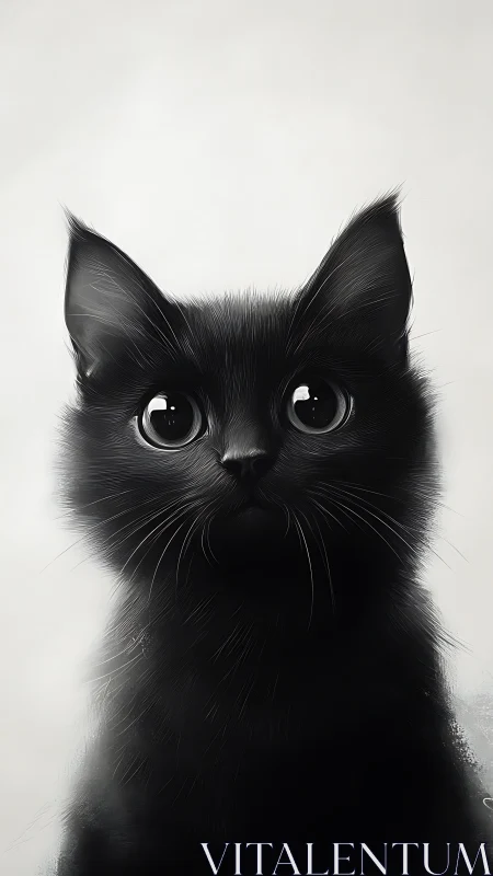 Black Cat Portrait with Luminous Green Eyes.