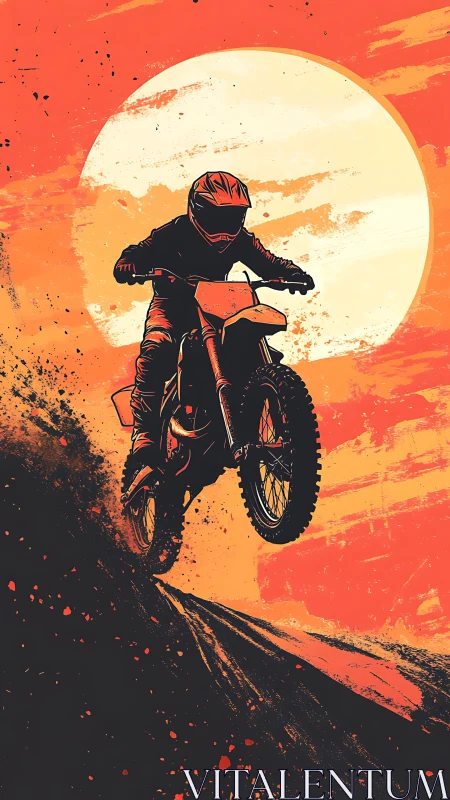 Motocross rider launches uphill against blazing sun