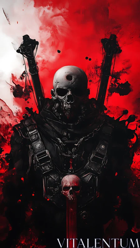 Grim skull knight rising from a storm of red shadows.