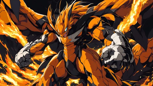 Flame-armored titan lunges forward and splits the burning night