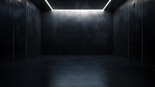 Minimalist dark room with linear ceiling light and glossy floor