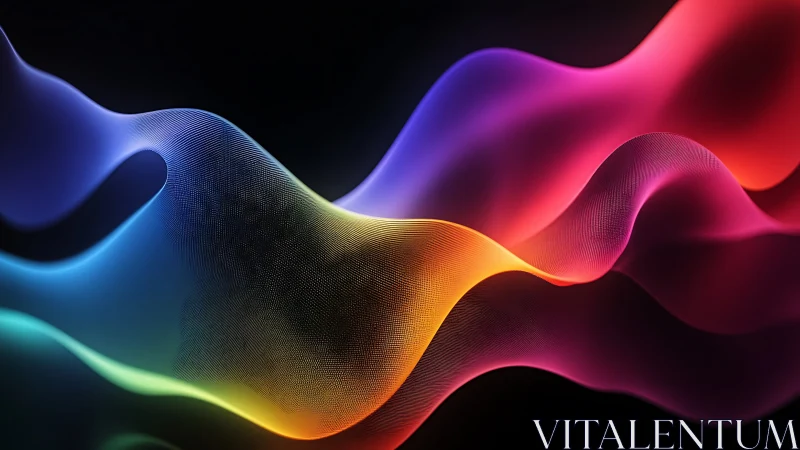 Multicolored gradient waveforms on dark digital background.