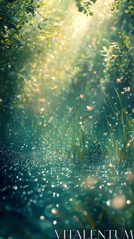 Sunlit dew turns a hidden forest clearing into stardust