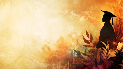 Silhouetted graduate stands against textured warm background