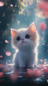 Fluffy White Kitten in Dreamy Pink Light.