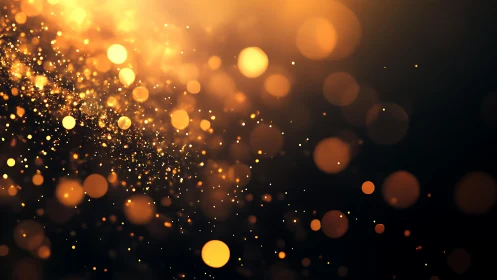 Golden bokeh abstract background with glowing light particles.