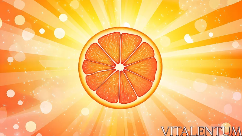 Radial citrus slice illustration with glowing bokeh sunburst field