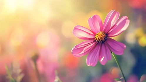 Magenta Cosmos Petals Radiate Through Sunlit Bokeh Dreams