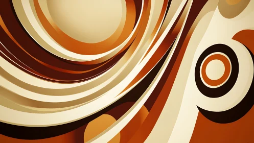Cinnamon circles glide through creamy retro paper waves