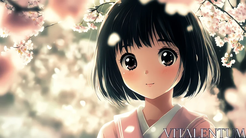 Blossom-soft gaze of a kimono girl in drifting spring light.