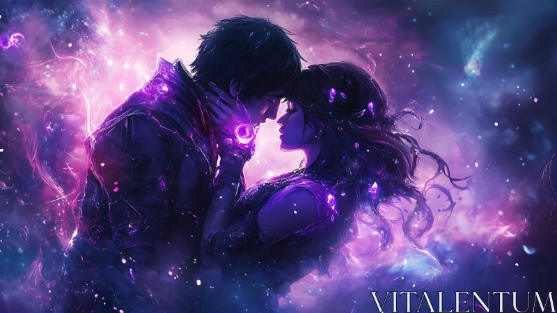 Two Figures Immersed in Luminescent Energy and Cosmic Particles