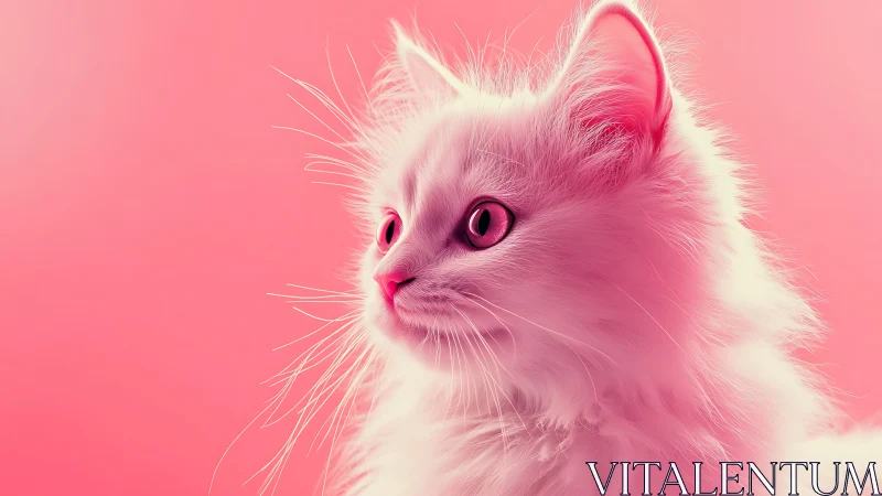Pink fluffy cat gazing with bright, curious eyes.