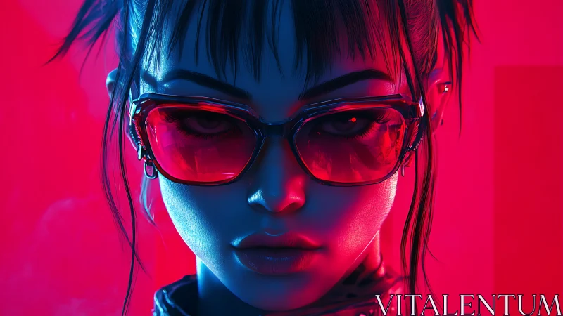 Cyberpunk neon portrait with red visor and hard rim lighting.