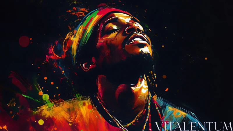 Uplifted soul in neon brushstrokes of expressive rhythm.