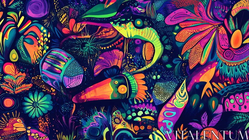 Psychedelic tropical fauna abstraction in neon gradients.