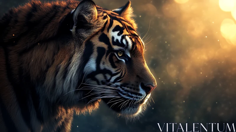 Golden dusk tiger portrait glowing with quiet strength.
