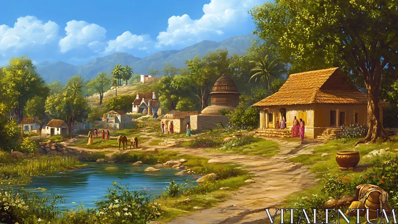 Sunlit riverside village breathing slow mountain mornings.