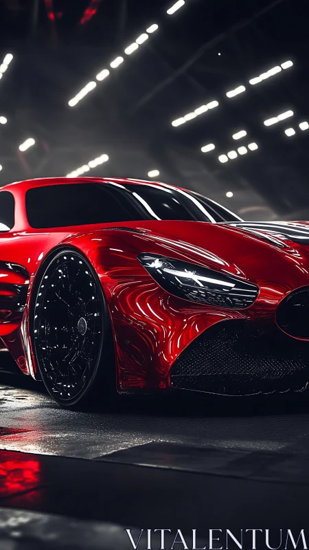 Red sports car rendered in dramatic low angle studio light