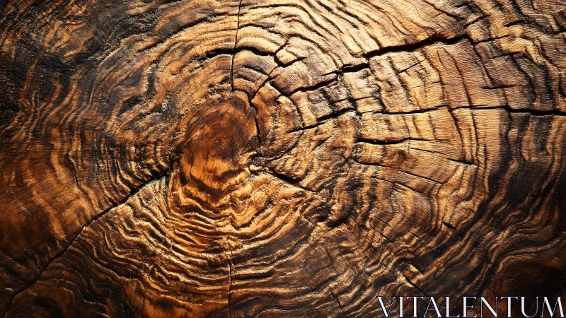 Close-up of tree trunk rings in warm natural lighting, rustic style.