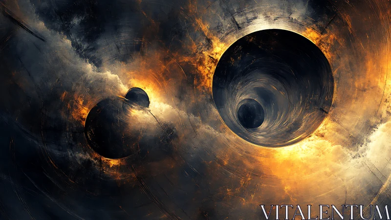 Cosmic vortex spheres within turbulent golden nebular voids.