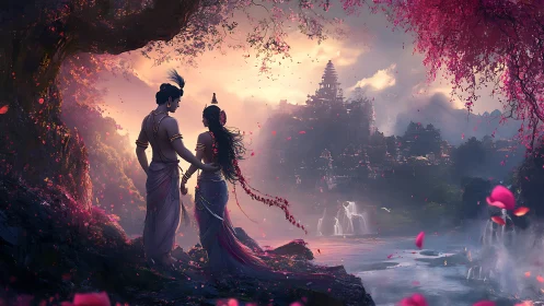 Lovers in Pink: Temples and Flowing Water.