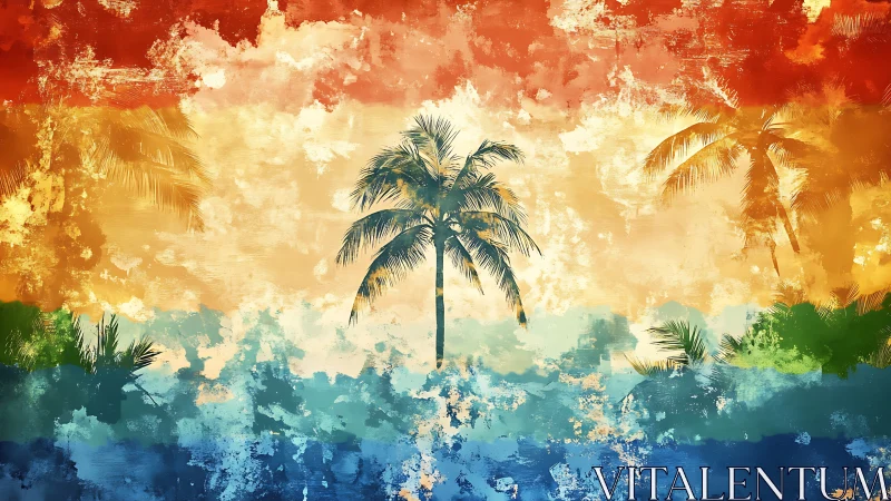 Solitary Palm Tree Embraced by Chromatic Skies.