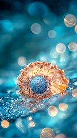 Glistening seashell dancing in dreamy teal ocean light.
