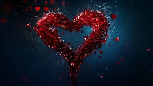 Luminescent Heart Particle Dissolution in Deep Teal Space.