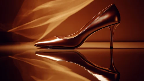 Cinnamon glow stiletto poised above molten bronze reflections.