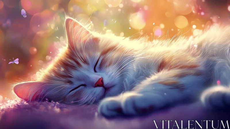 Stylized white and blue feline portrait with atmospheric luminous background.