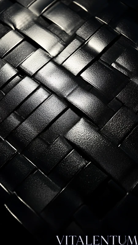 Glossy black woven panels form geometric metallic grid.