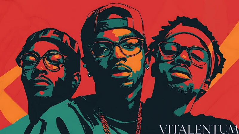 Triadic hip hop portraits in bold duotone vector rendering