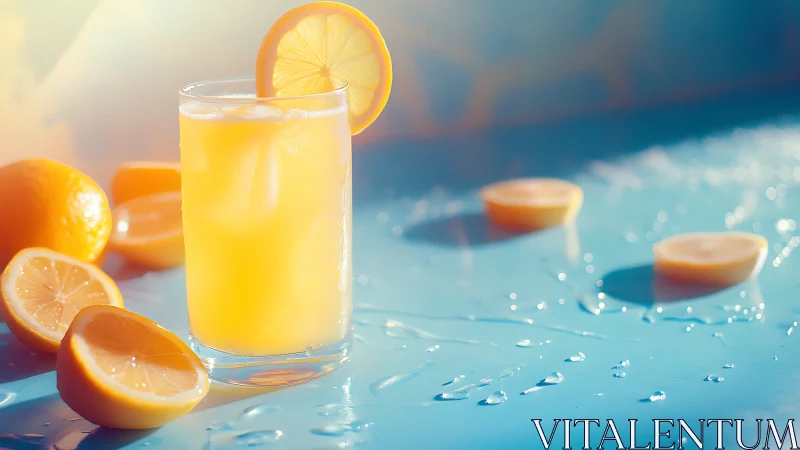 Chilled Lemon Water Drink with Fresh Citrus Garnish and Droplets