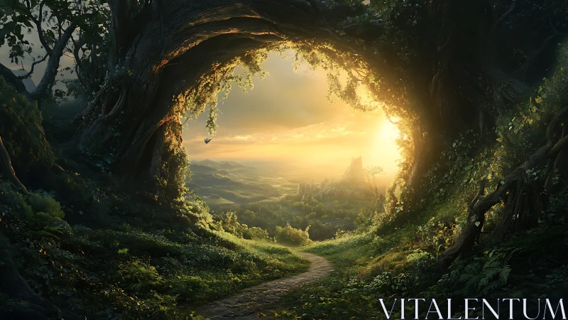 Enchanted Cave Reveals Golden Landscape Beyond