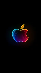 Multicolor glass apple logo glows on deep black background.