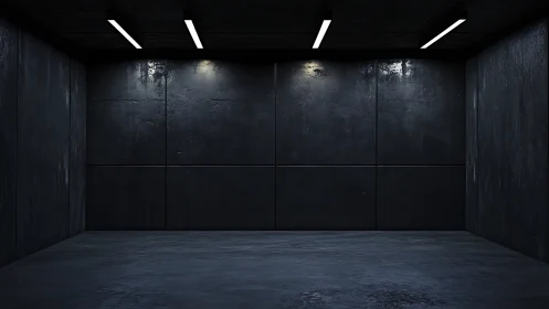 Quiet industrial room glows under sleek ceiling strip lights