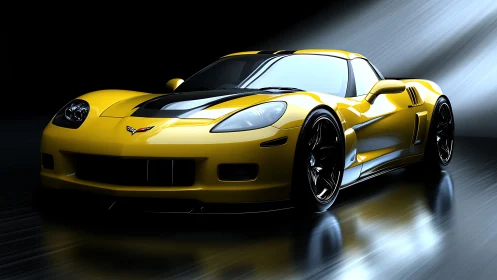 Yellow supercar rendered in dramatic directional studio lighting.