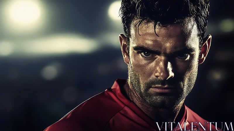 Intense stadium portrait captures athlete under dramatic backlighting