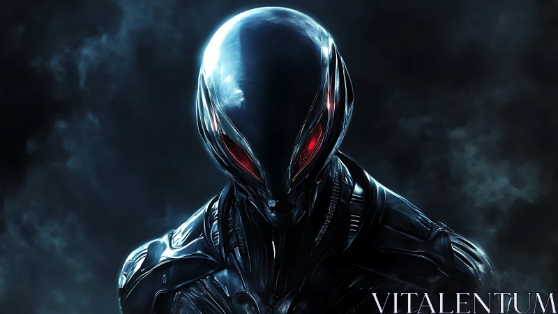 Chrome-eyed sentinel watches the void with burning patience