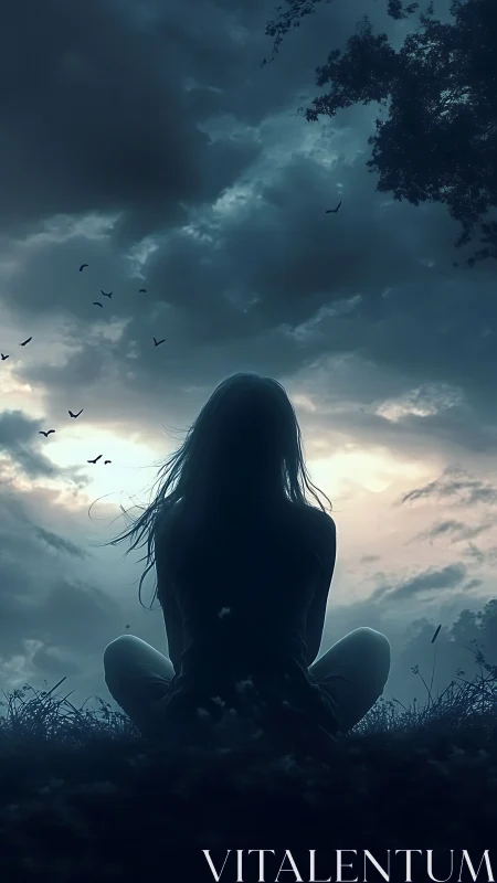 Quiet sunset watcher resting beneath a moody sky.