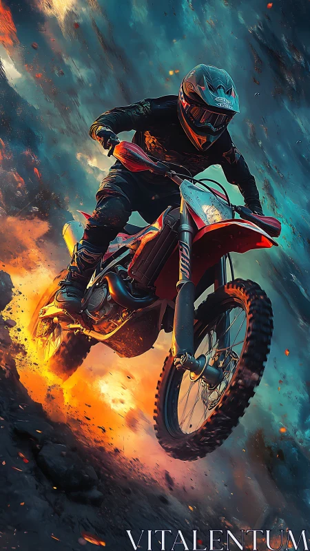 Infernal enduro rider traversing pyroclastic terrain dynamics.