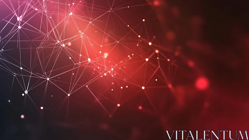 Abstract digital network with glowing nodes in a red gradient style.