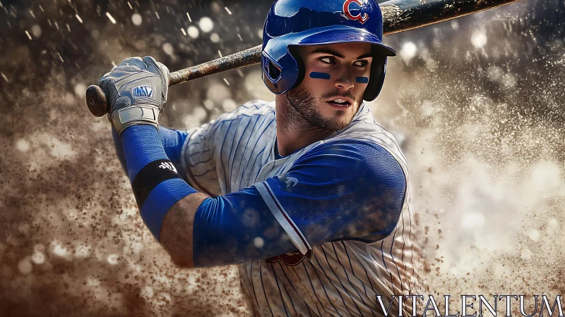 Baseball batter prepares to swing with intense focused stance