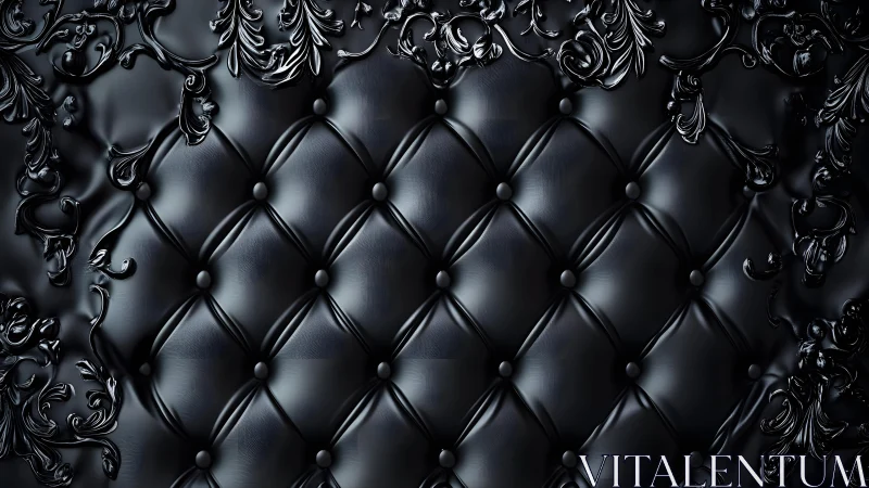 Luxurious Black Quilted Leather with Ornate Baroque Detailing.