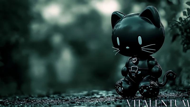 Obsidian Feline Sentinel: Lucky Cat in Moody Reverie.