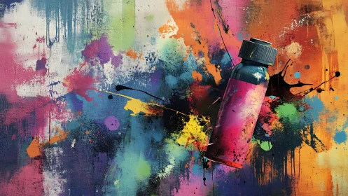 Color-burst bottle dancing through bold paint splashes.