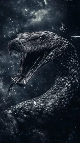 Star-forged serpent roaring against a storm-scarred void.