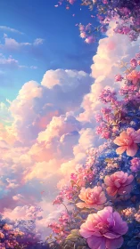 Blooming Among Clouds: A Floral Sky Adventure.