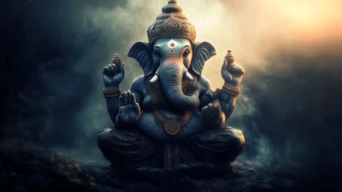 Stormlit Ganesha breathes serenity into swirling twilight